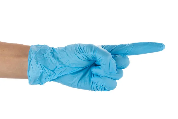 Hand Trägt Einen Blauen Handschuh Sich Vor Covid Schützen Isoliert — Stockfoto