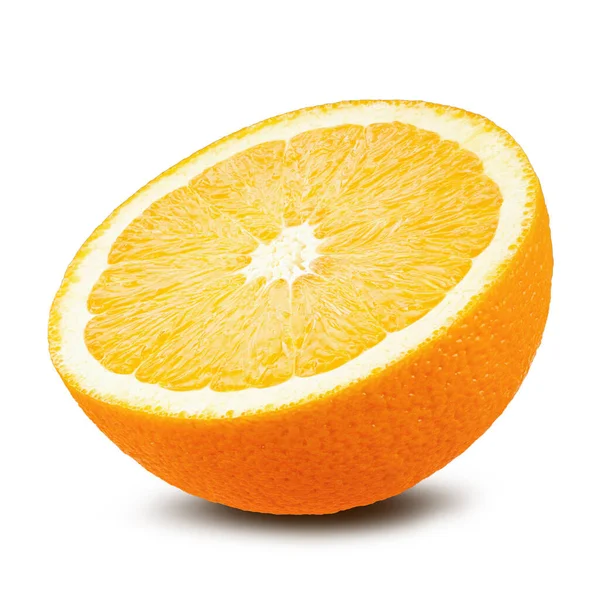 Une Demi Tranche Orange Sur Fond Blanc Pleine Profondeur Champ — Photo