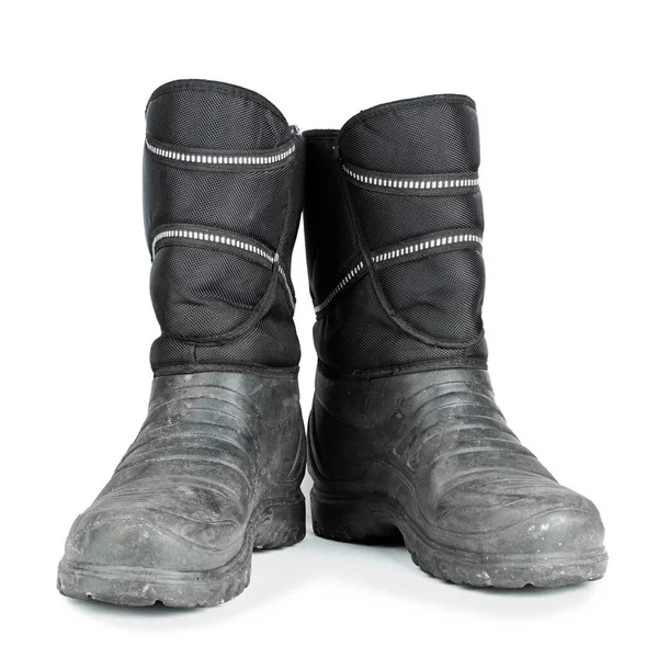 Vuile Geïsoleerde Oude Laarzen Een Witte Achtergrond Wandelschoenen — Stockfoto