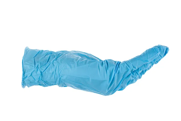 Синяя Медицинская Одноразовая Перчатка Белом Фоне Пандемия Файл Содержит Путь — стоковое фото