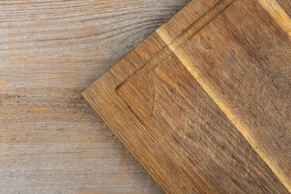 Tabla Cortar Vacía Una Mesa Madera Espacio Para Texto Vista — Foto de Stock