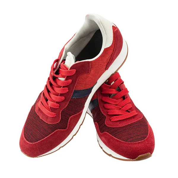 Κόκκινα Αθλητικά Παπούτσια Απομονωμένα Λευκό Φόντο Απλό Στυλ Κόκκινα Κορδόνια — Φωτογραφία Αρχείου