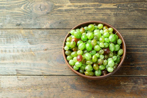 Ripe Gooseberry Plate Place Text Top View Summer Harvest Berries —  Fotos de Stock