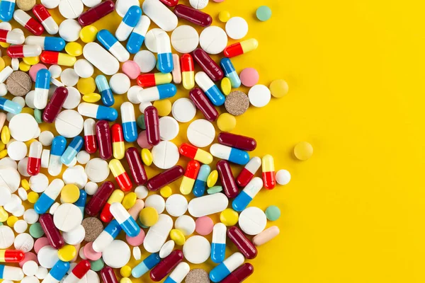 Veel Kleurrijke Medicijnen Pillen Van Boven Medisch Concept Concept Van — Stockfoto