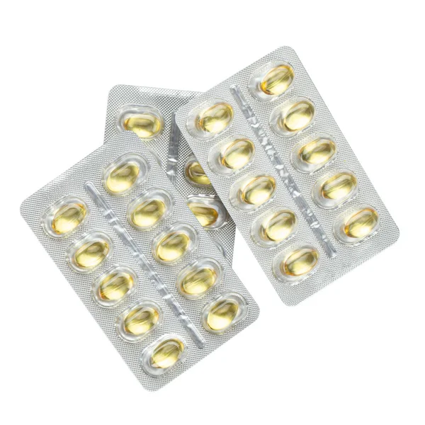 Blister Pack Fish Oil Capsules Isolated White Background File Contains — Stock Photo, Image