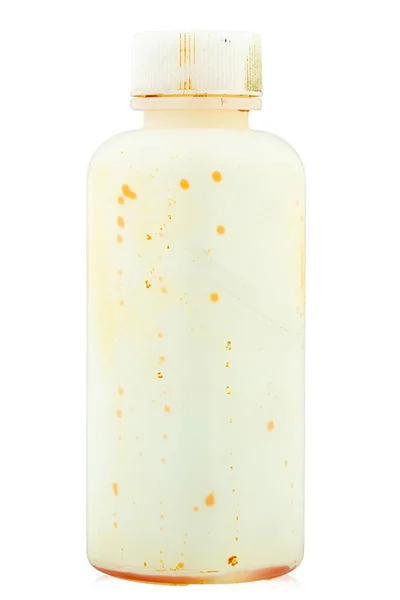 Κενό Πλαστικό Μπουκάλι Κάτω Από Κίτρινο Χρώμα Που Απομονώνεται Λευκό — Φωτογραφία Αρχείου