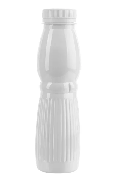 Frasco Plástico Iogurte Leite Isolado Fundo Branco Conceito Produto Lácteo — Fotografia de Stock