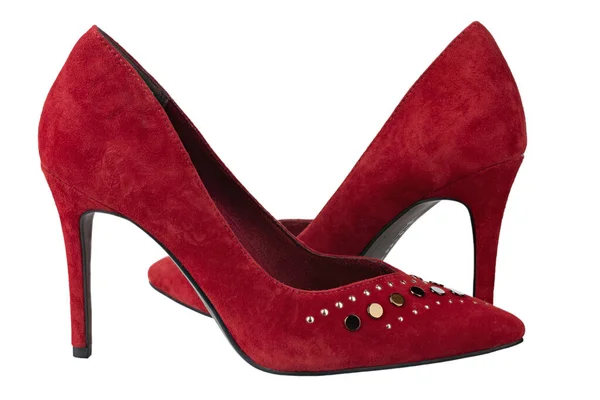 Chaussures Sexy Daim Rouge Pour Femmes Avec Talons Isolé Sur — Photo