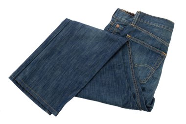 Pantolon beyaz arka plana istiflenmiş. Günlük kıyafet. Dosya kırpma yolu içeriyor.