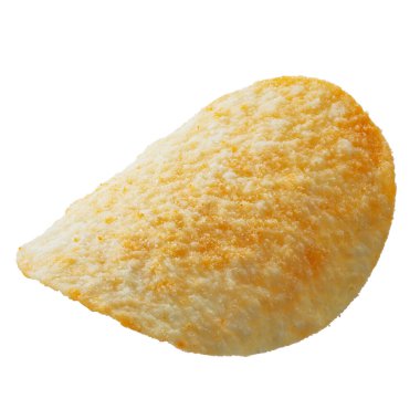 Beyaz arka planda izole edilmiş lezzetli patates cipsleri. Yüksek çözünürlüklü. Tam alan derinliği. Dosya kırpma yolu içeriyor.