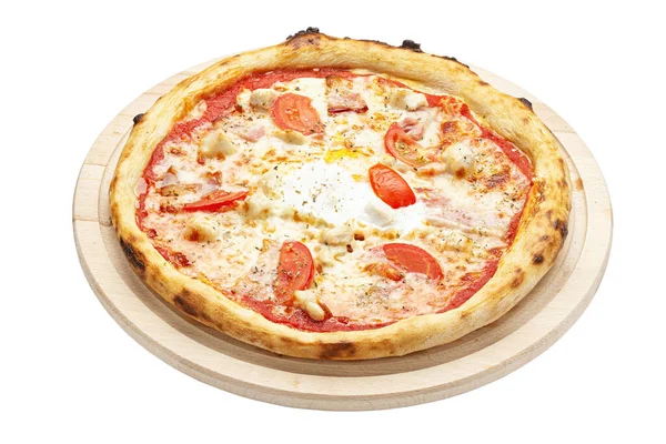 Tasty Hot Italian Carbonara Pizza Ham Bechamel Sauce Cheese Isolated — Stock Photo, Image