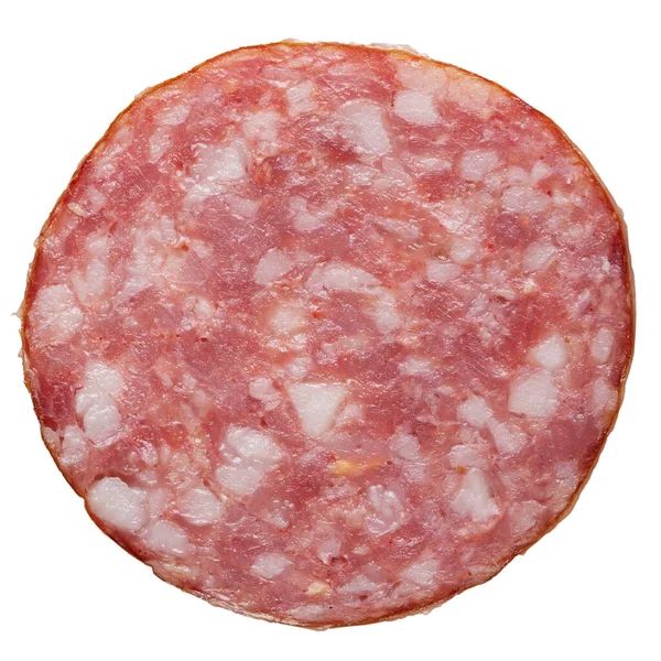 Salami Fumé Saucisse Isolé Sur Fond Blanc Vue Dessus — Photo