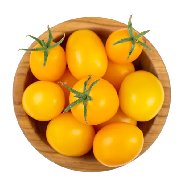 Tomates Amarelos Uma Tigela Isolada Fundo Branco Comida Dietética Legumes — Fotografia de Stock
