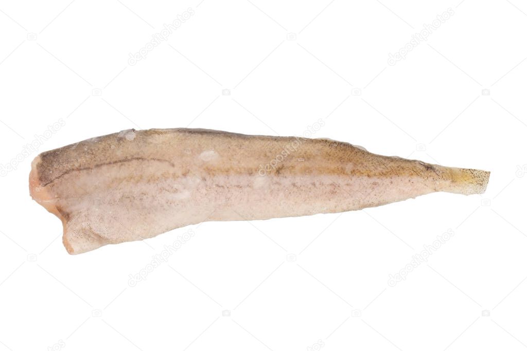 Fresh frozen hake or pollock isolated on white background. File contains clipping path.