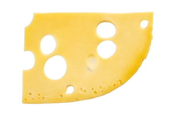 Scheibe Käse Mit Großen Löchern Isoliert Auf Weißem Hintergrund Milchprodukte — Stockfoto