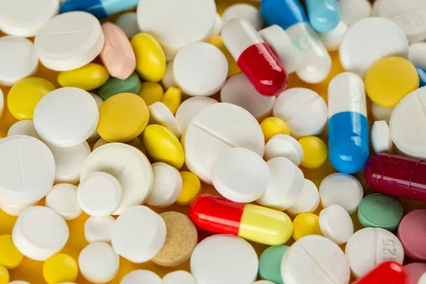 Molte Medicine Colorate Pillole Dall Alto Concetto Medico Concetto Minaccia — Foto Stock
