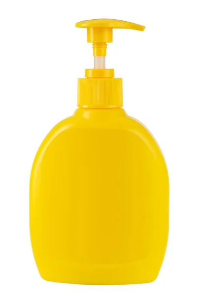 Пластиковая Косметическая Желтая Бутылка Изолированы Белом Фоне Гель Пена Жидкий — стоковое фото