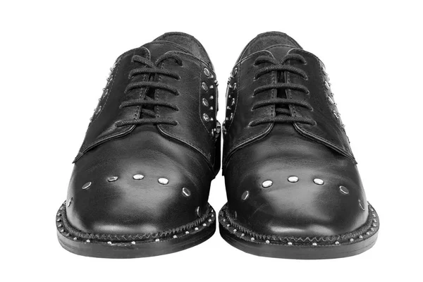 Women Leather Boots Close Black Color Oxford Style Shoes Casual — Stock Photo, Image