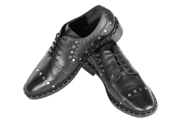 Γυναικείες Δερμάτινες Μπότες Γκρο Πλαν Μαύρο Χρώμα Παπούτσια Οξφόρδης Χαλαρά — Φωτογραφία Αρχείου