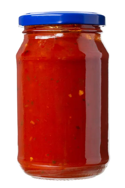 Słoik Sosem Pomidorowym Izolowany Białym Tle Pełna Głębia Pola Plik — Zdjęcie stockowe