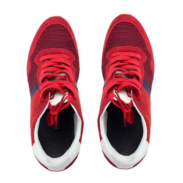 Zapatillas Rojas Nuevas Para Hombre Aisladas Sobre Fondo Blanco Profundidad —  Fotos de Stock