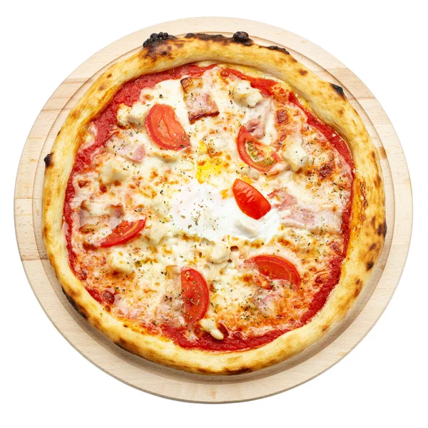 Tasty Hot Italian Carbonara Pizza Ham Bechamel Sauce Cheese Isolated — Stock Photo, Image