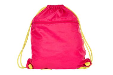 Drawstring paketi klasik pembe şablonu beyaz arkaplanda izole edildi. Dosya kırpma yolu içeriyor.