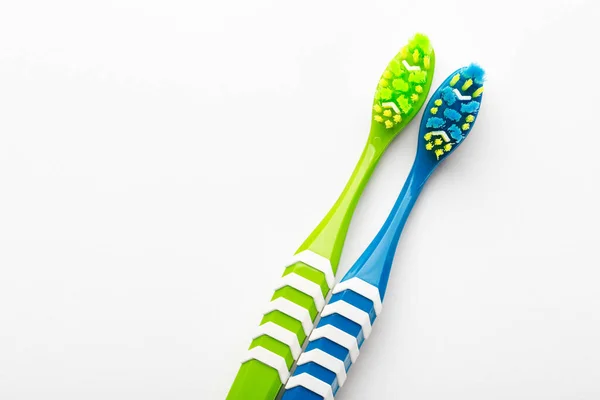 Toothbrushes White Background Concept Toothbrush Selection Oral Cavity Care Dental — Stock Photo, Image