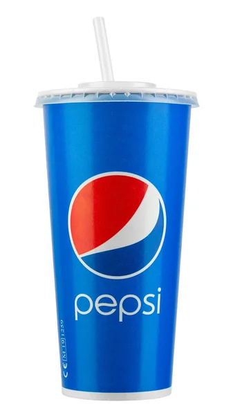 Ucrânia Kiev Agosto 2021 Copo Papel Pepsi Com Palha Sobre — Fotografia de Stock