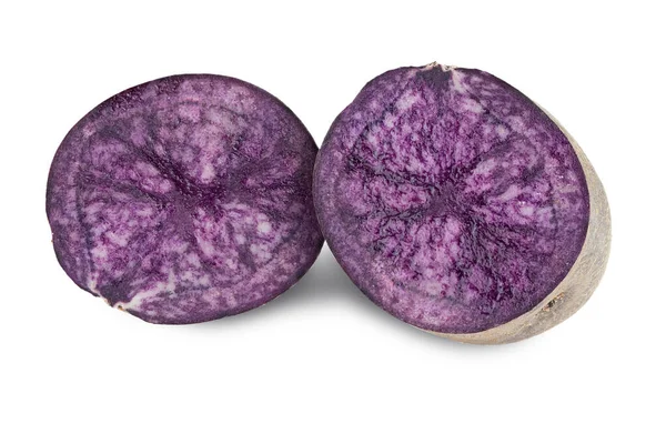 Fresh Purple Potatoes Isolated White Background File Contains Clipping Path — Stock Photo, Image