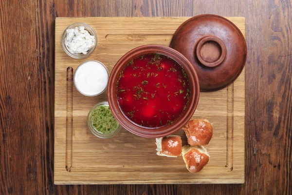 Ukrainian borsch on the table — Stock Image Ukrainian borsch on the table Royalty Free Stock Photos