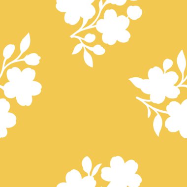 Beyaz Çiçekli Siluetlerle Sarı Arkaplan
