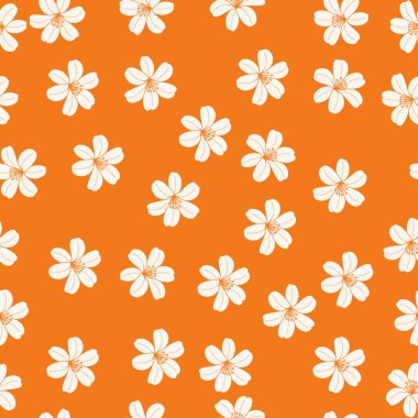 Canlı Portakal Üzerine Neşeli Beyaz Çiçekler