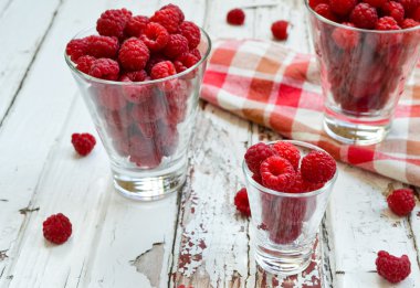 Raspberries on the glass