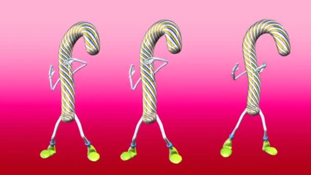 Divertida Animación Sin Costuras Cañas Caramelo Duro Menta Rayada Bailando — Vídeos de Stock