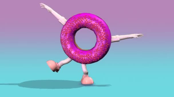 Nahtlose Lustige Animation Eines Tanzenden Donuts Mit Buntem Hintergrund — Stockvideo