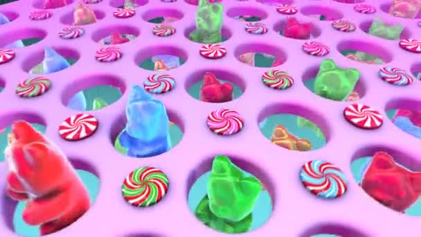 Animation Amusante Sans Couture Bonbons Bonbons Rayés Ours Gomme Sucettes — Video