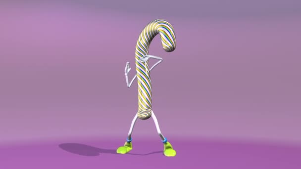 Nahtlose Lustige Animation Von Gestreiften Mint Zuckerrohr Tanzen Mit Einem — Stockvideo