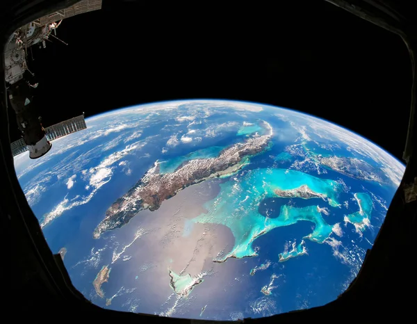 Vista Cuba Las Bahamas Sur Florida Caribe Desde Estación Espacial Imágenes de stock libres de derechos