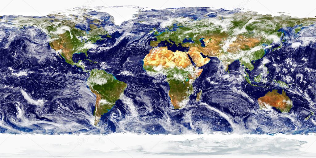 Equirectangular map of the clouds and storms on Earth planet.  Elements of this image furnished by NASA