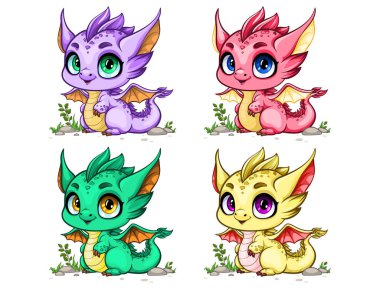 Değişik renklerde şirin renkli canavarlar, vektör.