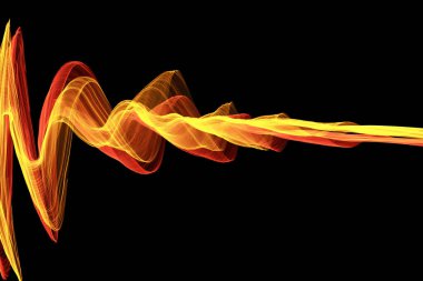 Dijital frekans dengeleyici. Tarz sanatı. Kıvrımlı dalgalı çizgi düz şerit. Soyut parlayan çizgiler arkaplanı. Dalgalı neon hat yapısı. Ateş dalgası dijital