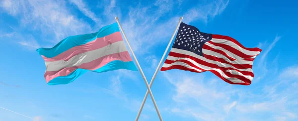 Bandiere Usa Transgender Orgoglio Sventola Nel Vento Sul Pennone Contro — Foto Stock