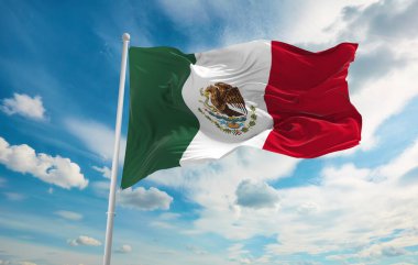 Rüzgarda dalgalanan büyük Meksika bayrağı