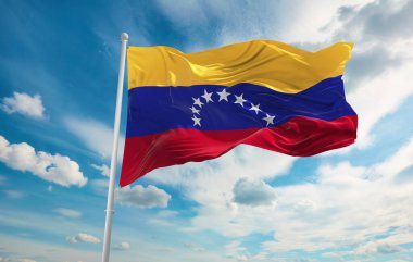 Rüzgarda dalgalanan büyük Venezuela bayrağı
