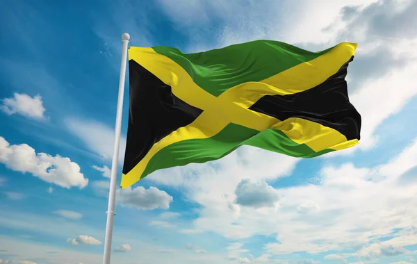 Large Flag Jamaica Waving Wind — Stock Photo, Image