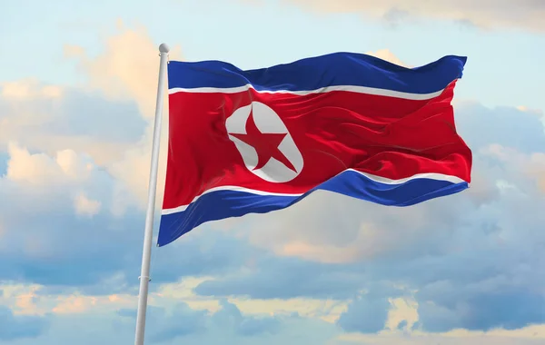 Gran Bandera Corea Del Norte Ondeando Viento — Foto de Stock