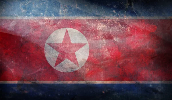 Bandera Retro Corea Del Norte Con Textura Grunge —  Fotos de Stock