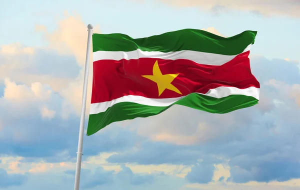 Large Flag Suriname Waving Wind — Stock Photo, Image