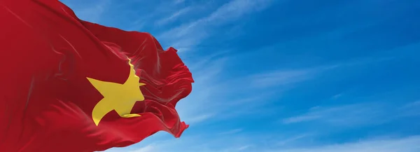 Large Flag Vietnam Waving Wind Sky Clouds Sunny Day Illustration — Stock Photo, Image